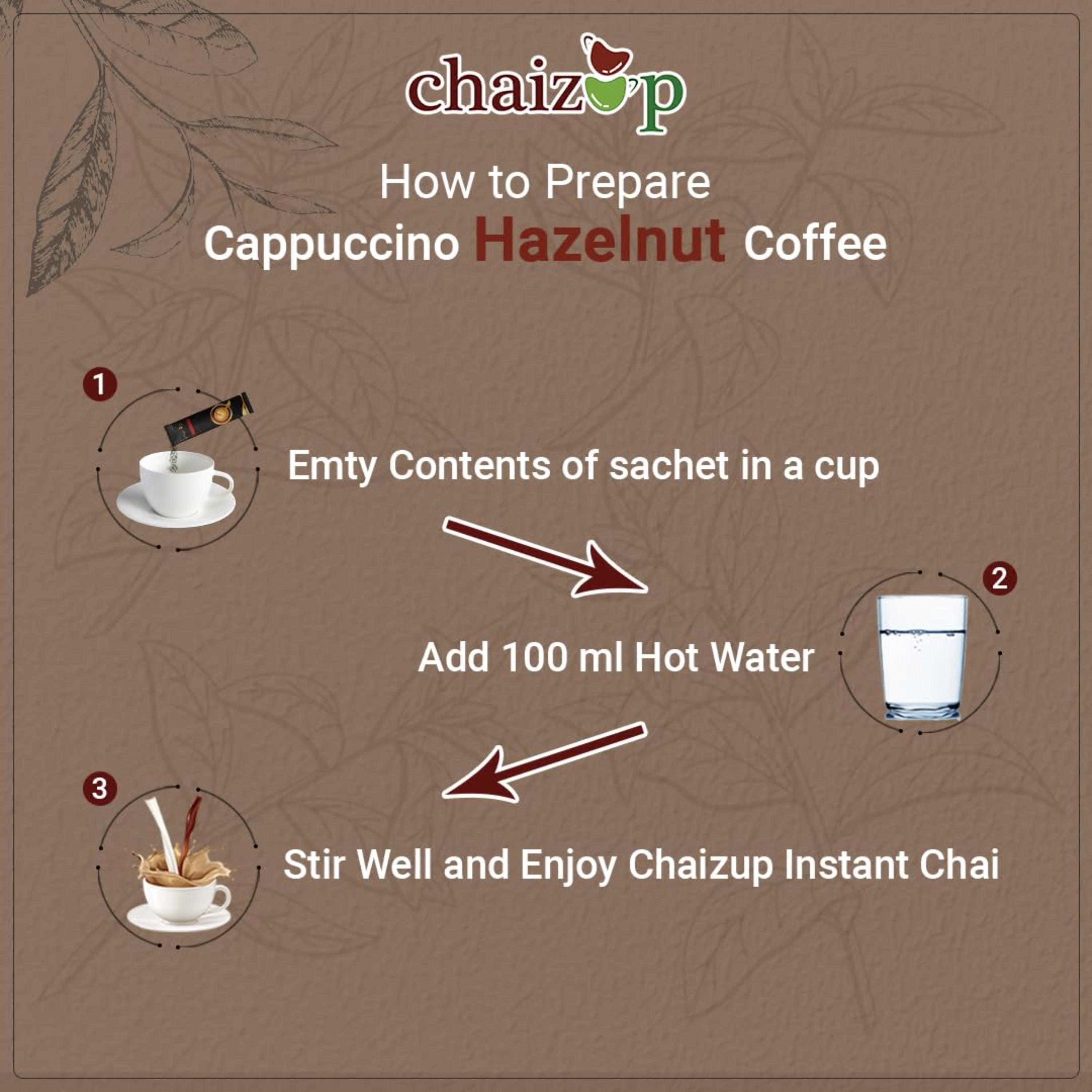 Chaizup Instant Premix Premium Cappuccino + Caramel + Hazelnut Coffee Packs | Assorted Combo Pack Of 3 Flavours | 20gm x 18 Sachets | 360 GM | Instant Premix Coffee | Premix Coffee Powder